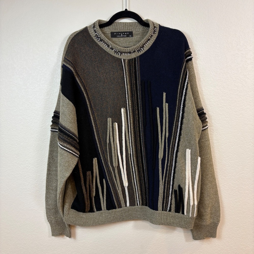 Protege Collection Sweater Men XL Multi Vintage 3D Knit Coogi Style Crewneck